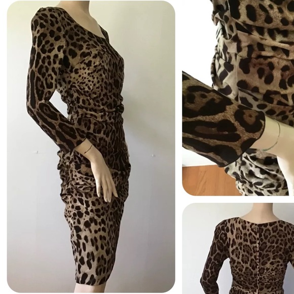 Dolce&Gabbana Leopard 3/4 Sleeve Ruched  Dress - Picture 7 of 10